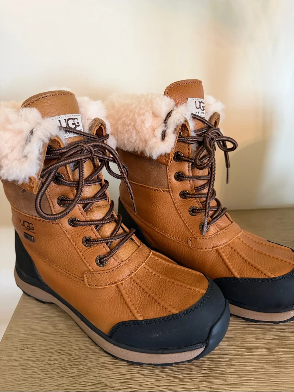 UGG Women's Tan and Black Waterproof Lace-Up Winter Boots